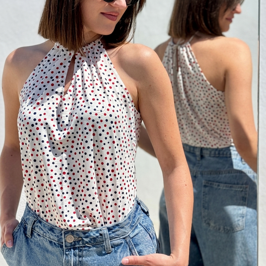 Top all'americana a Pois con Collier di Microcristalli – Capo Sartoriale