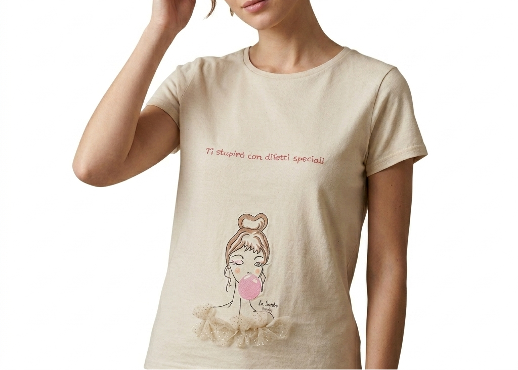 T-shirt Artigianale in Cotone Organico - "Ti stupirò con difetti speciali"