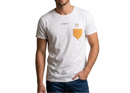 T-shirt bianca uomo con taschino e ricamo