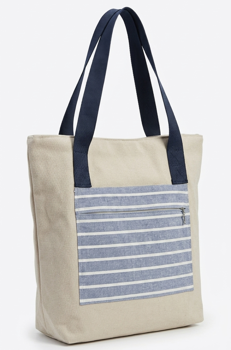 Work-Bag Unisex in Canvas Naturale e Marine Stripes - Esemplare Unico Upcycled con Sistema Multitasche
