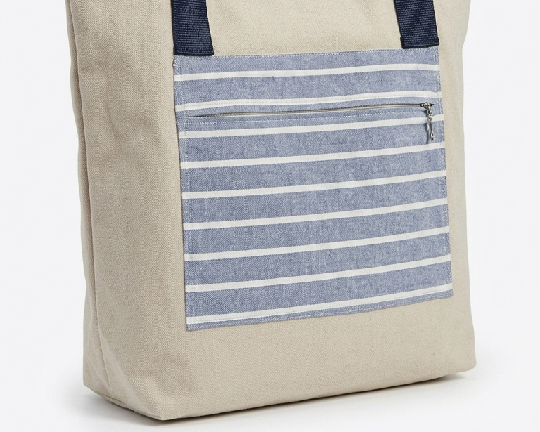 Work-Bag Unisex in Canvas Naturale e Marine Stripes - Esemplare Unico Upcycled con Sistema Multitasche