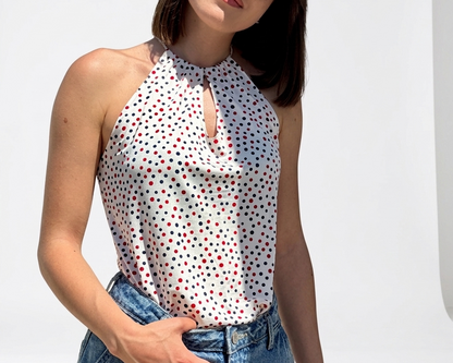 Top all'americana a Pois con Collier di Microcristalli – Capo Sartoriale