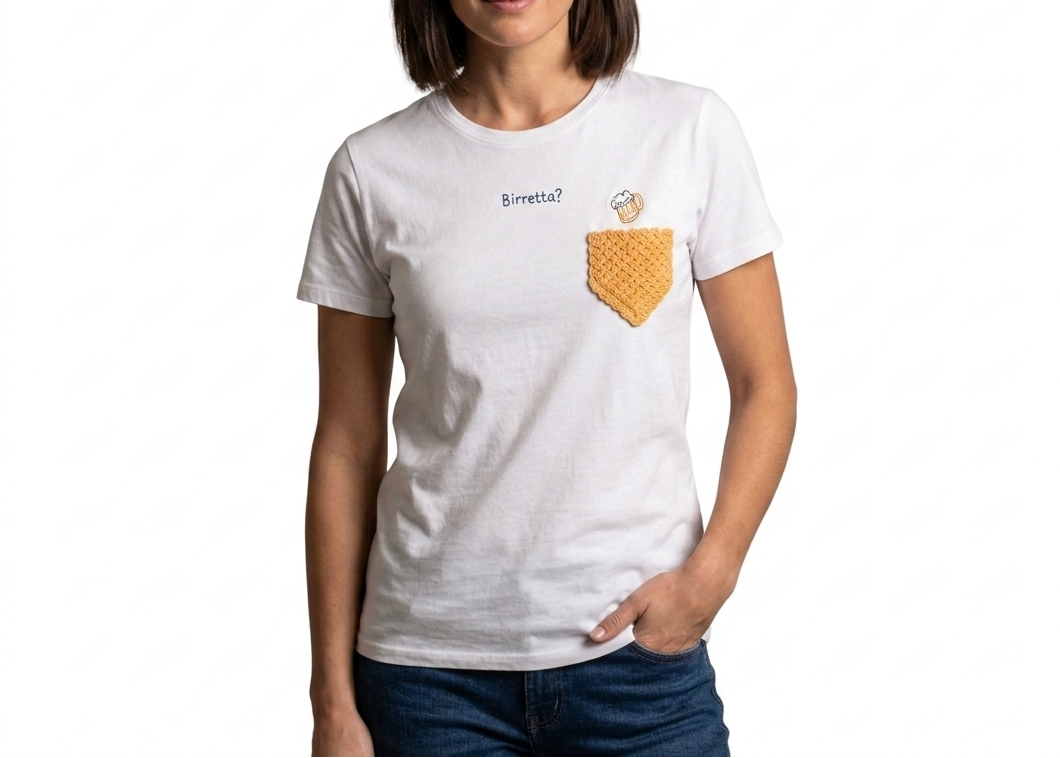 T-shirt bianca uomo con taschino e ricamo
