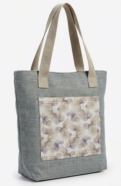 Borsa Shopper in Tessuto d'Arredo Grigio Melange - Pezzo Unico Upcycled con Cerniera