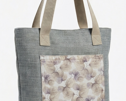 Borsa Shopper in Tessuto d'Arredo Grigio Melange - Pezzo Unico Upcycled con Cerniera