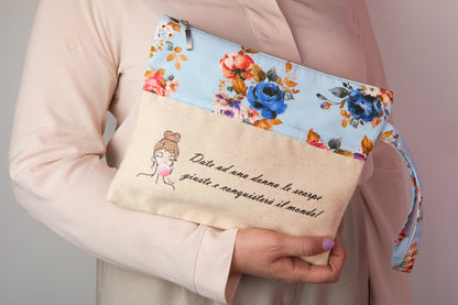 Pochette mare in tessuto, capiente per trucchi, palestra, viaggio