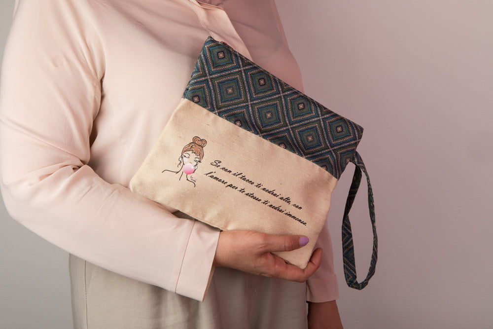 Pochette mare in tessuto, capiente per trucchi, palestra, viaggio