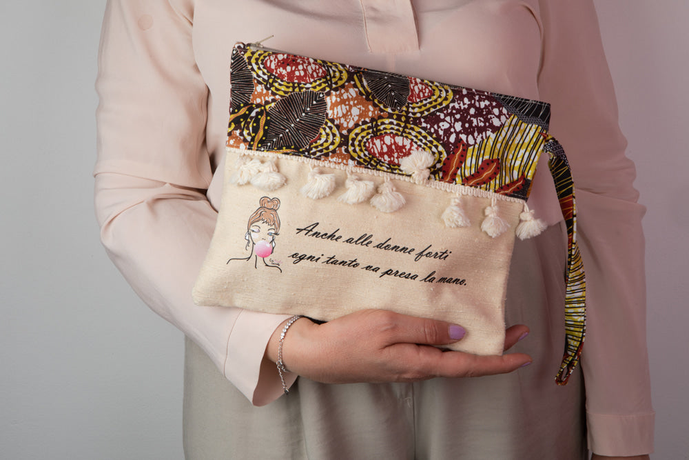 Pochette mare in tessuto, capiente per trucchi, palestra, viaggio