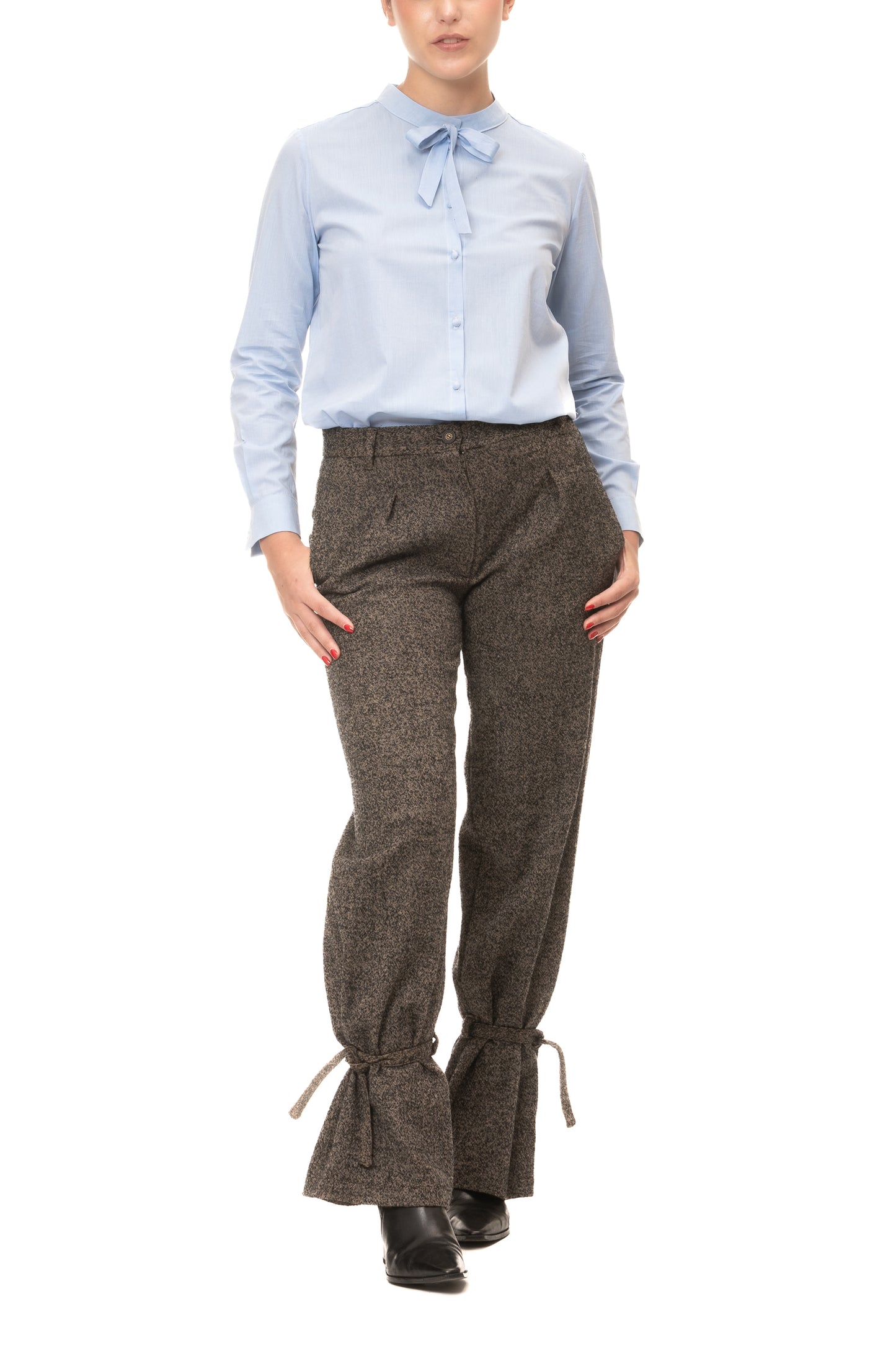 camicia celeste da donna con fiocco