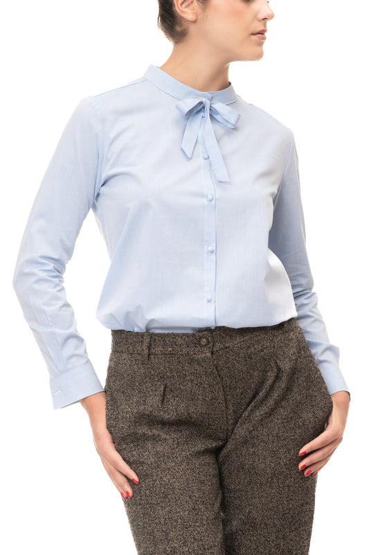 camicia celeste da donna con fiocco