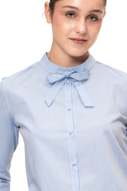 camicia celeste da donna con fiocco