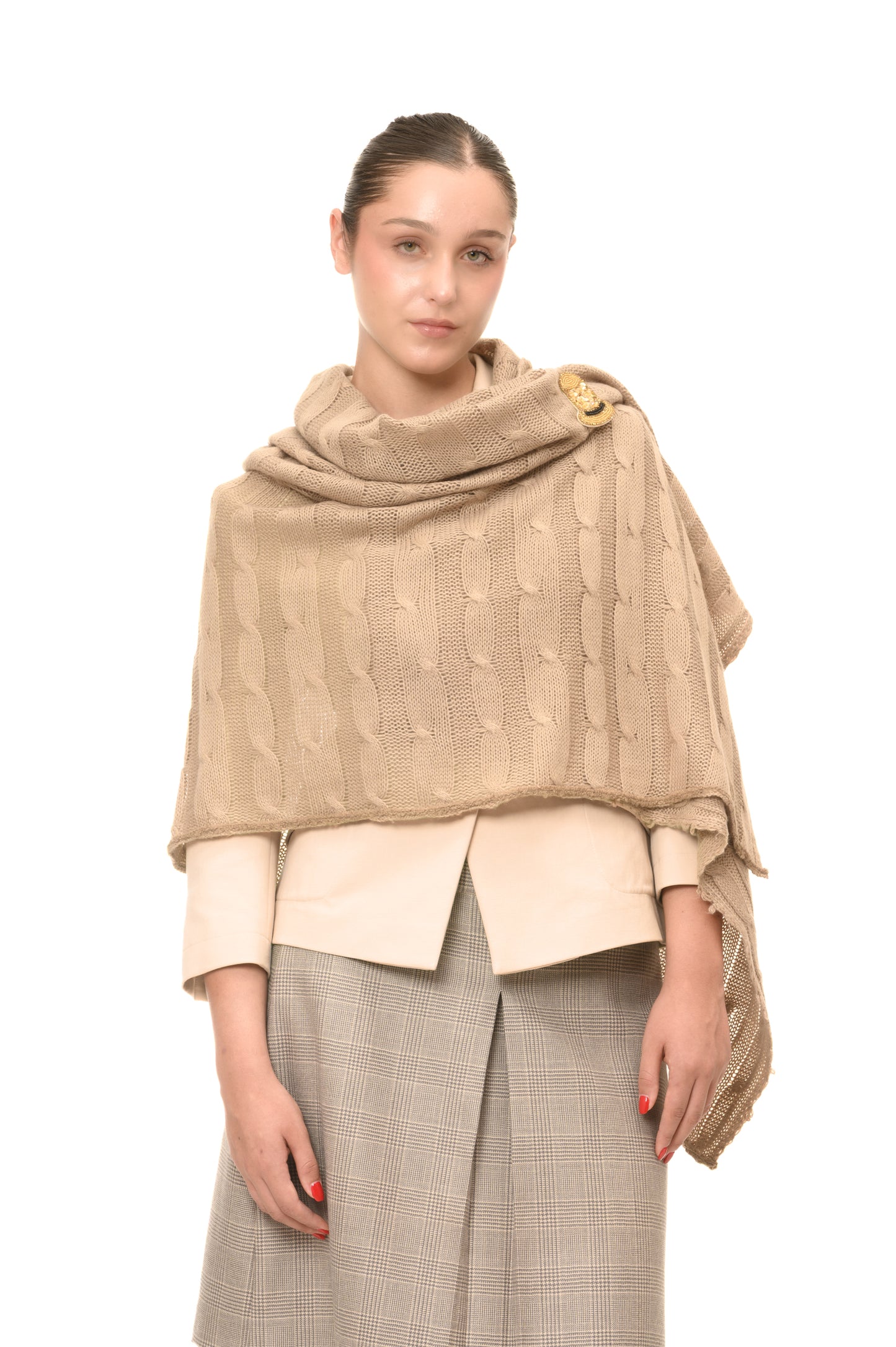 Sciarpa / coprispalle in lana lavorato a maglia con treccia