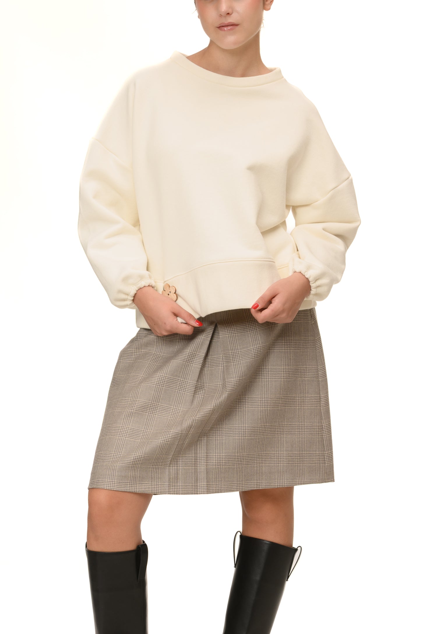 Gonna invernale al ginocchio, tartan beige