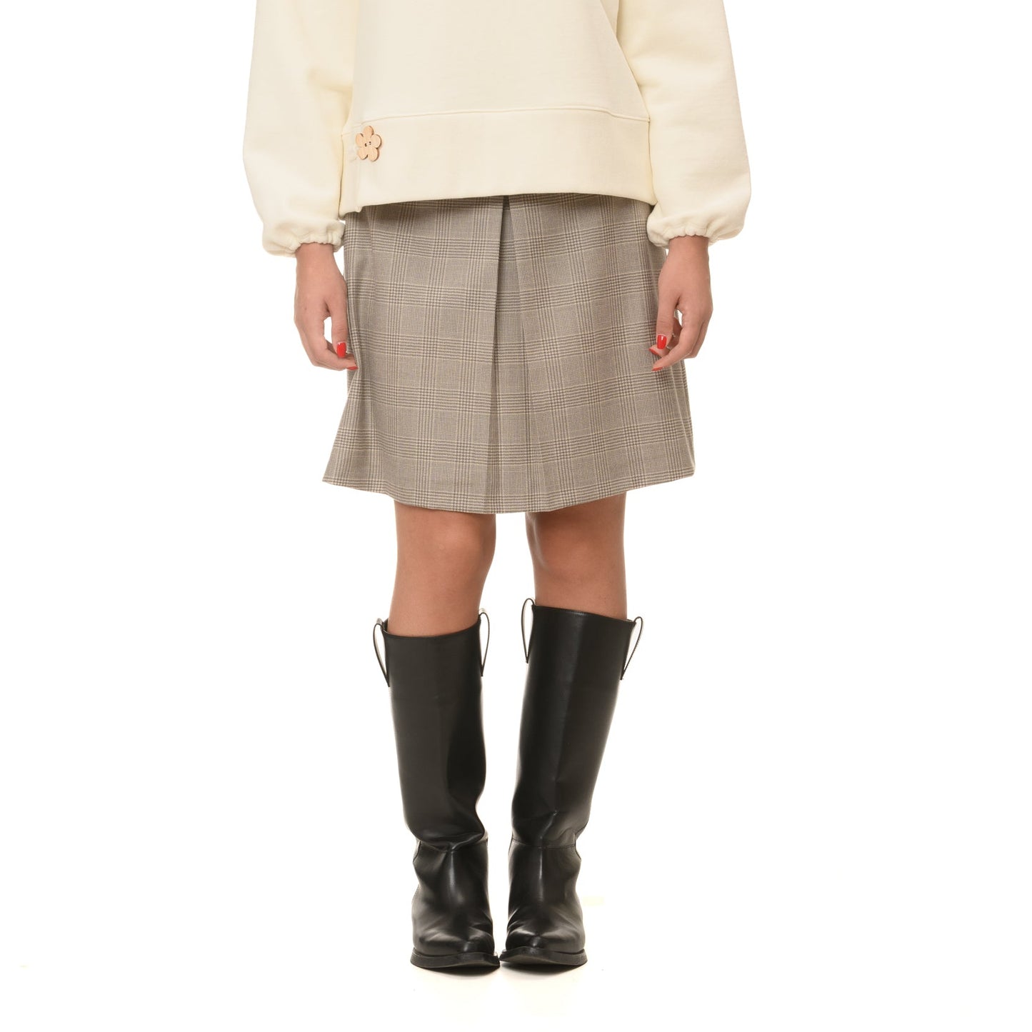 Gonna invernale al ginocchio, tartan beige