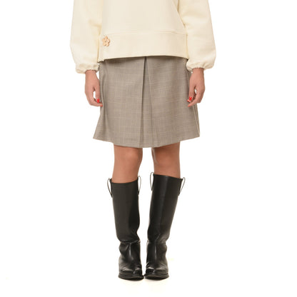 Gonna invernale al ginocchio, tartan beige