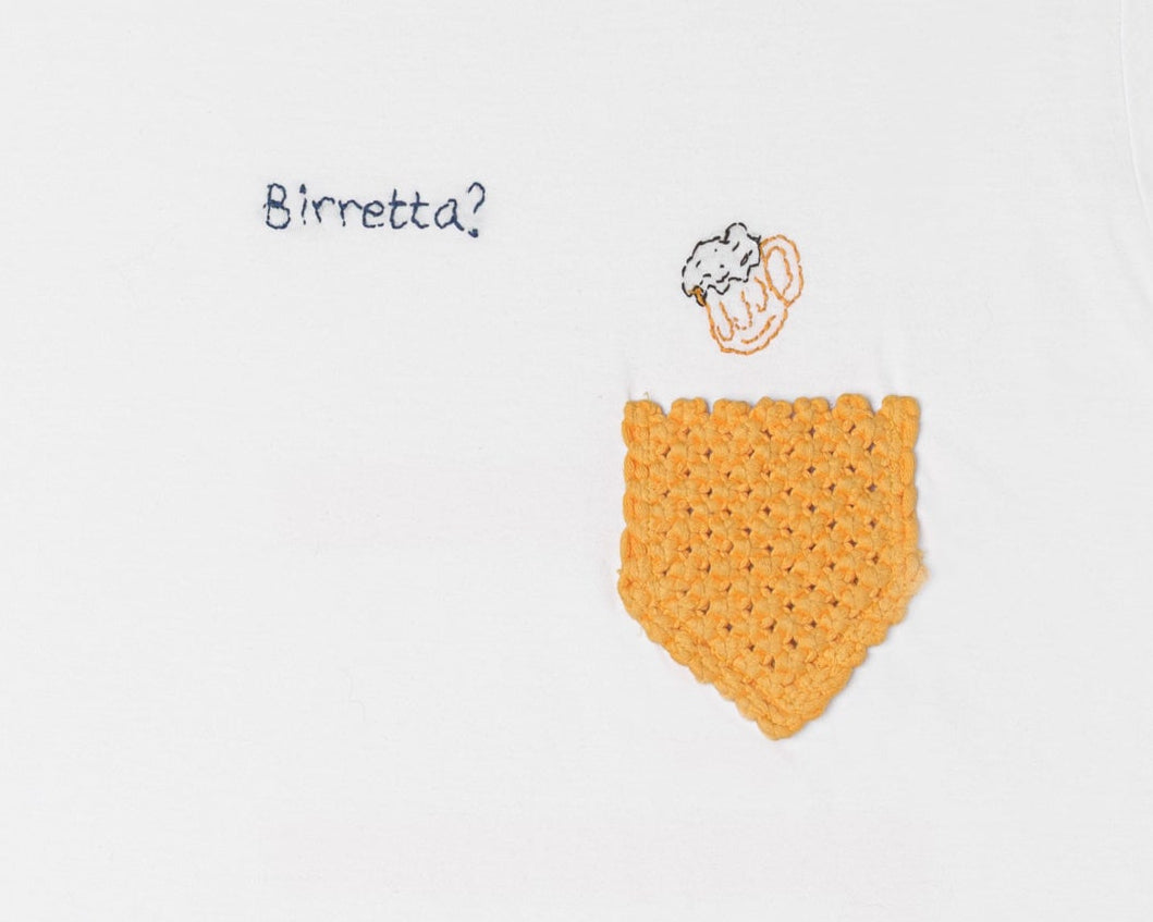 T-shirt bianca uomo con taschino e ricamo