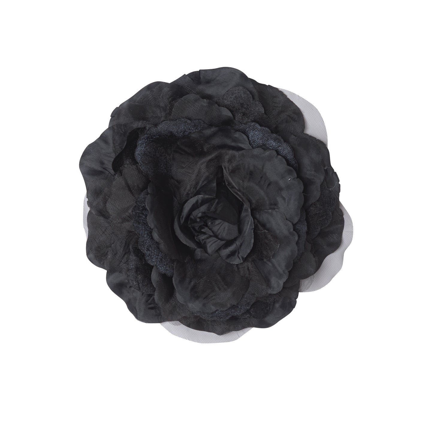Spilla fiore in tessuto nero – Accessorio sartoriale elegante