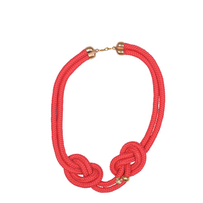 Collana artigianale intrecciata rossa – Nodo doppio