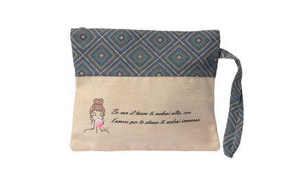 Pochette mare in tessuto, capiente per trucchi, palestra, viaggio