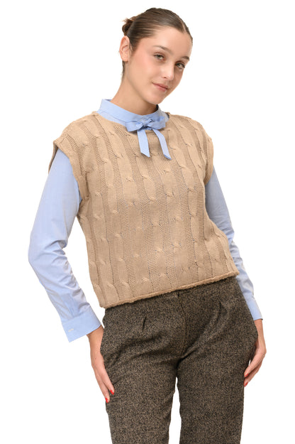 Gilet in maglia di lana da donna stile college