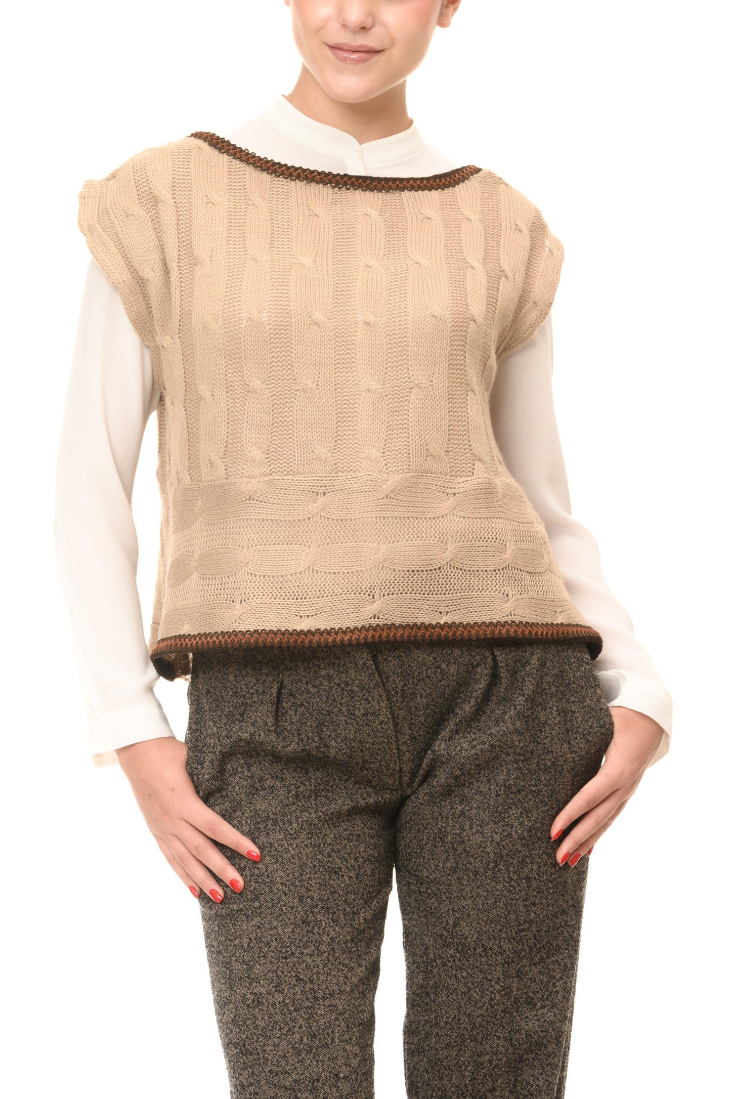 Gilet di lana intero davanti da donna