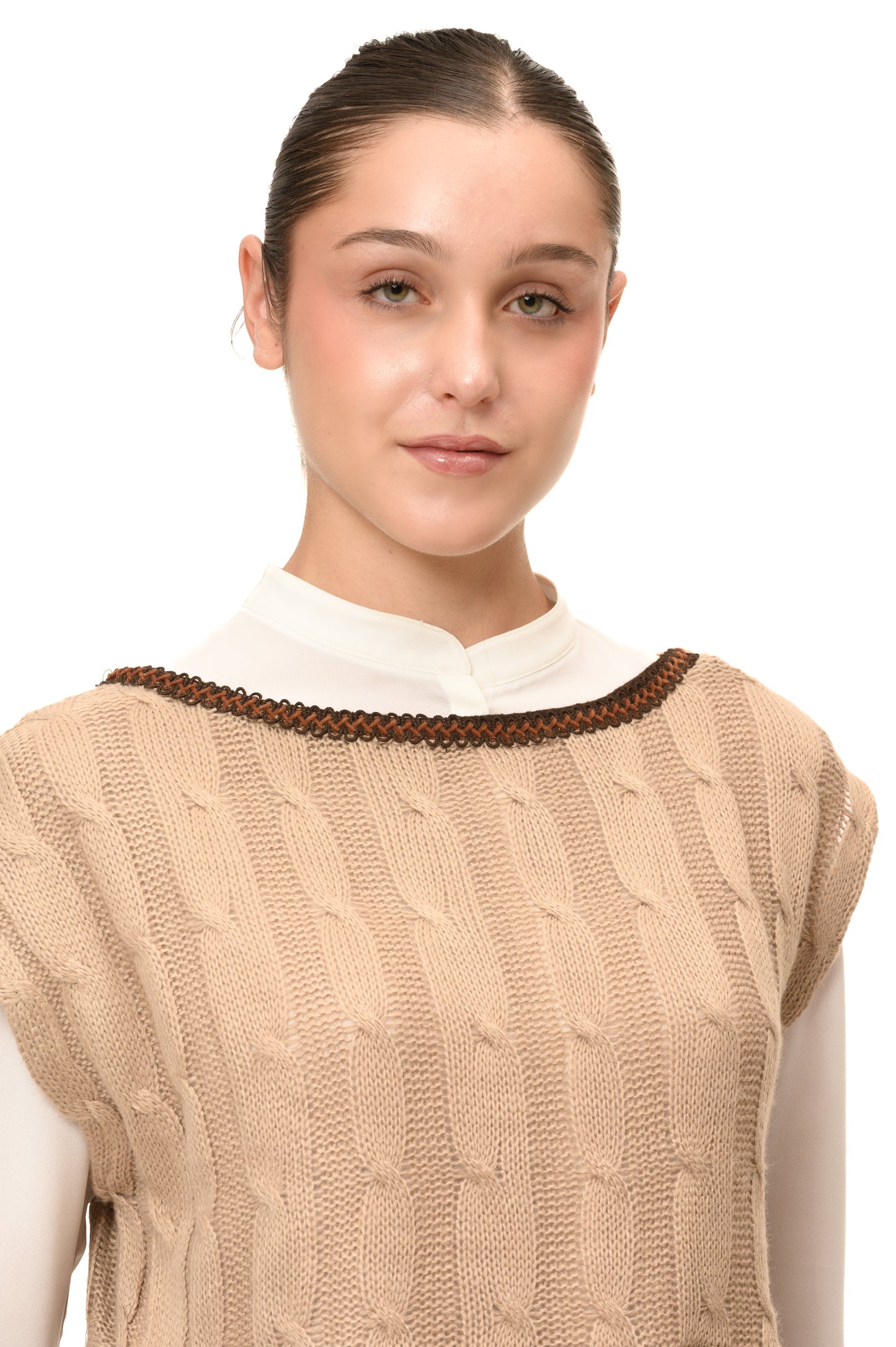 Gilet di lana intero davanti da donna