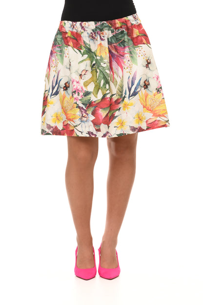 Gonna estiva corta sopra il ginocchio, stampata con fantasia floreale