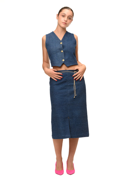 Gonna in jeans donna, fantasia effetto coccodrillo