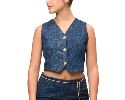 Gilet in jeans donna, 3 bottoni