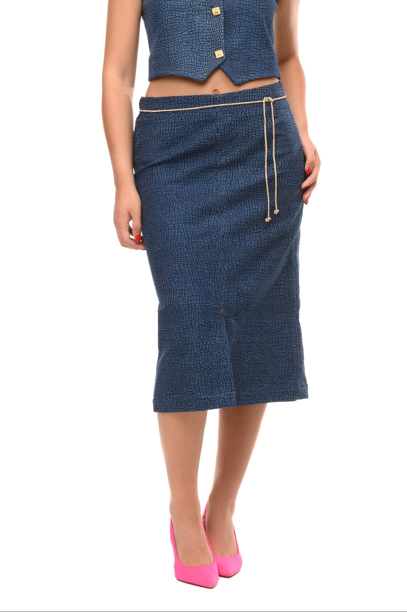 Gonna in jeans donna, fantasia effetto coccodrillo