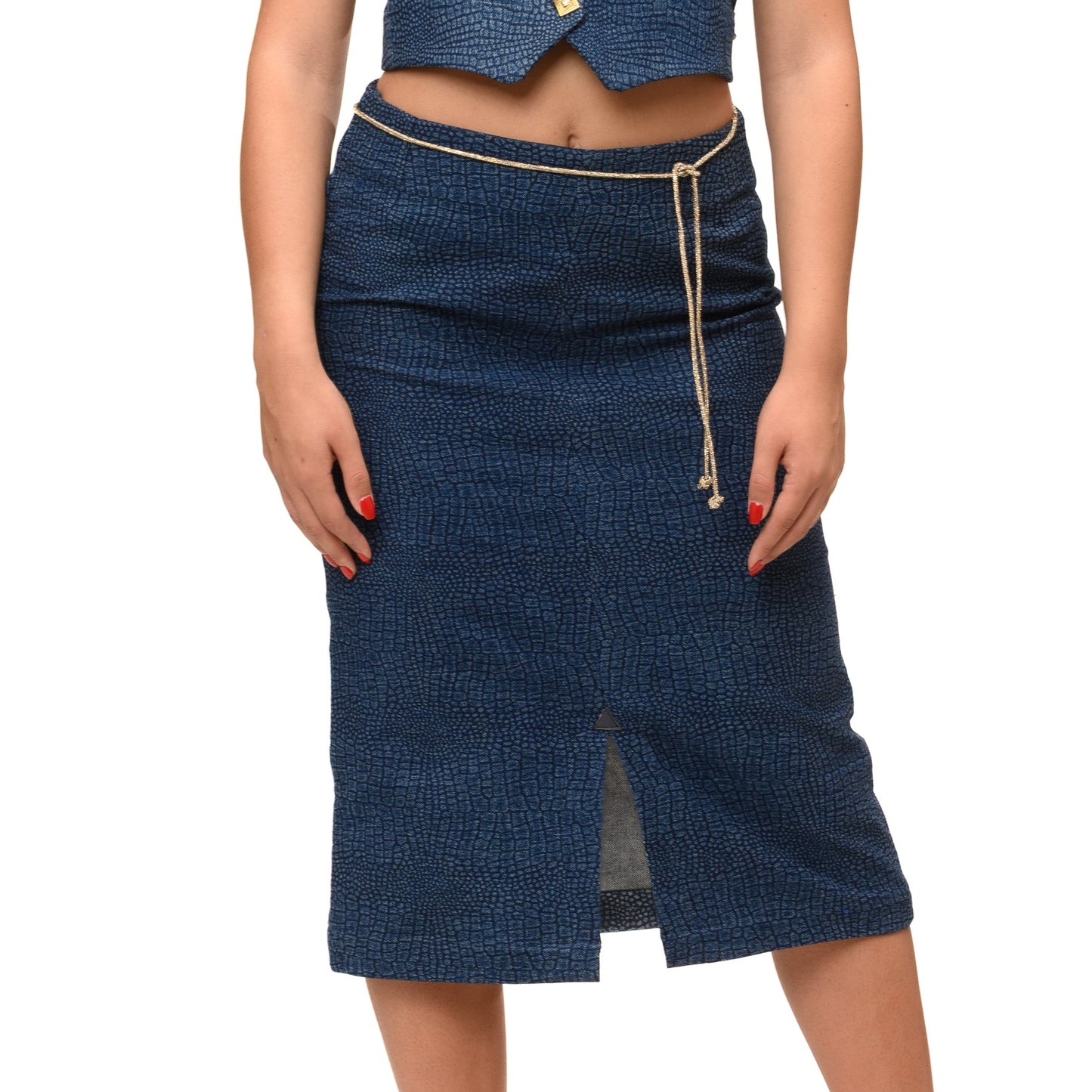 Gonna in jeans donna, fantasia effetto coccodrillo