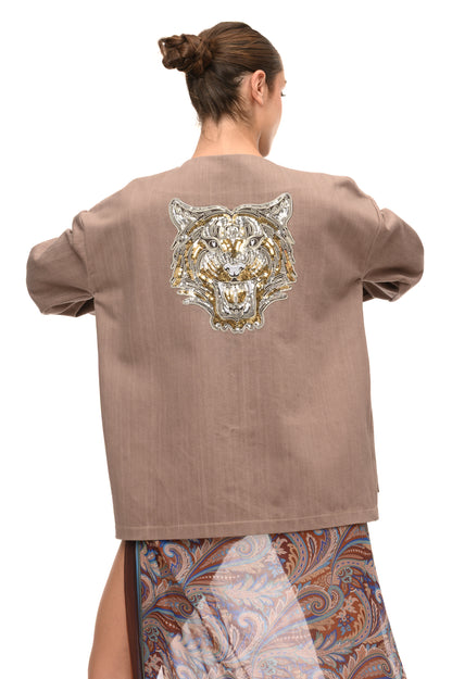 Kimono Unisex in Denim con Ricamo Tiger