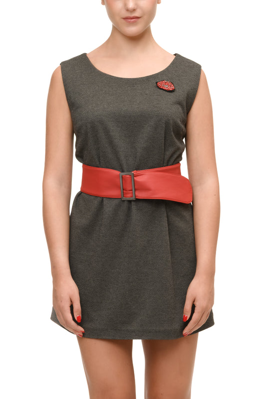 Abito scamiciato grigio con cintura