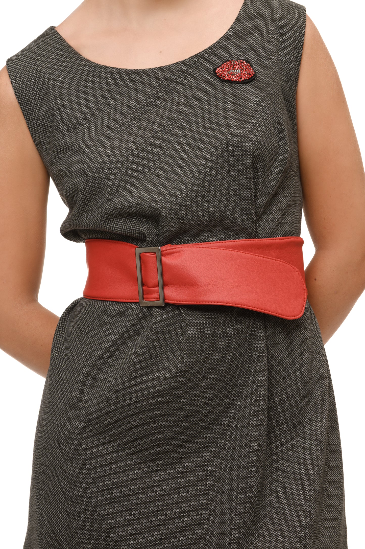 Abito scamiciato grigio con cintura