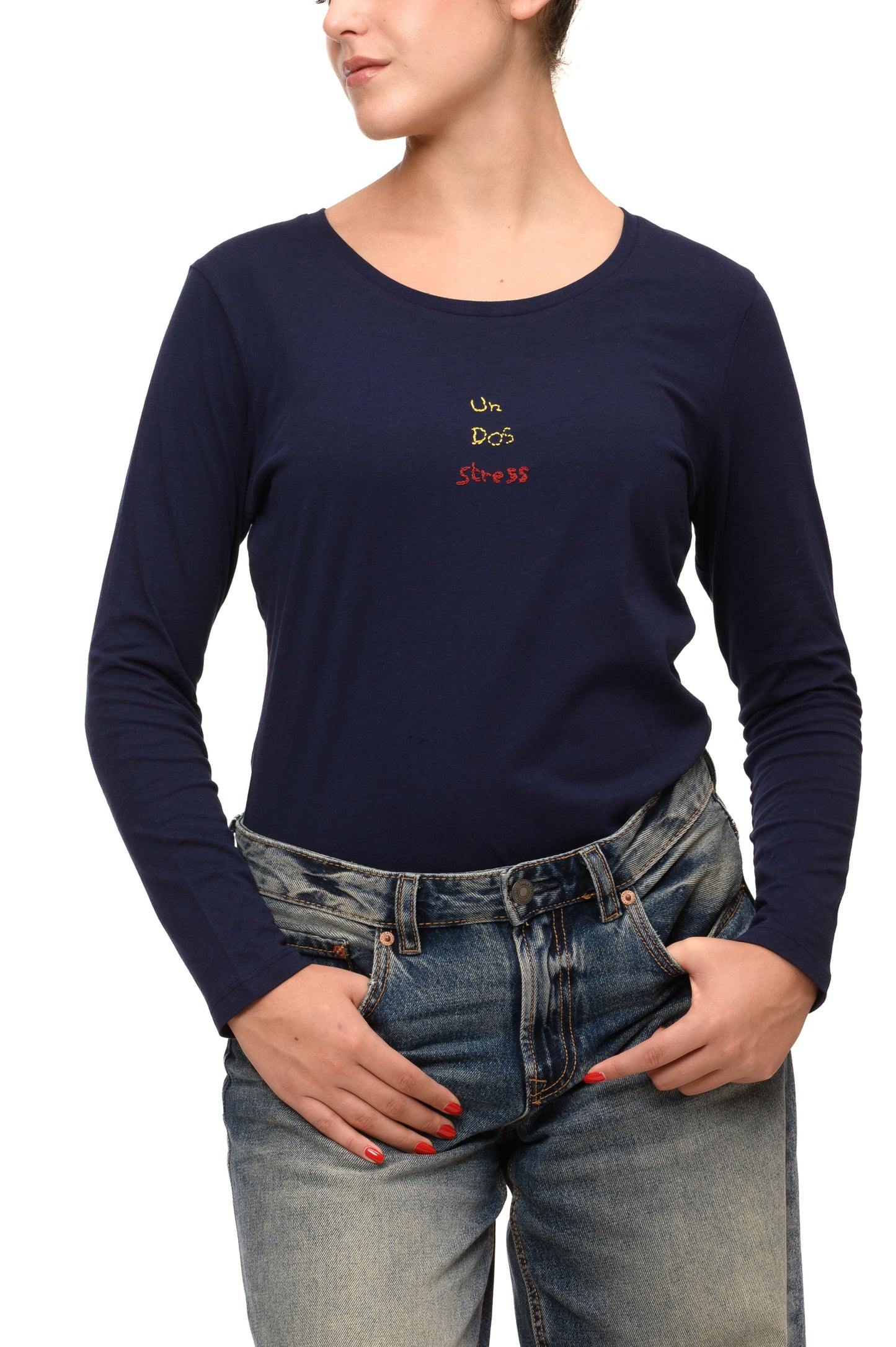 T shirt ricamata con manica lunga